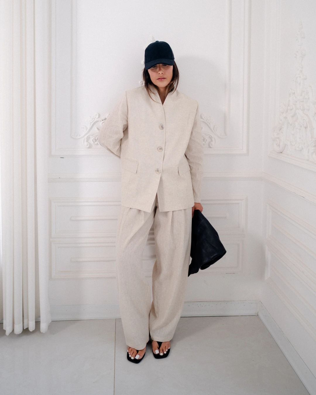 شلوار لينن ITLY نچرال نيم بگ