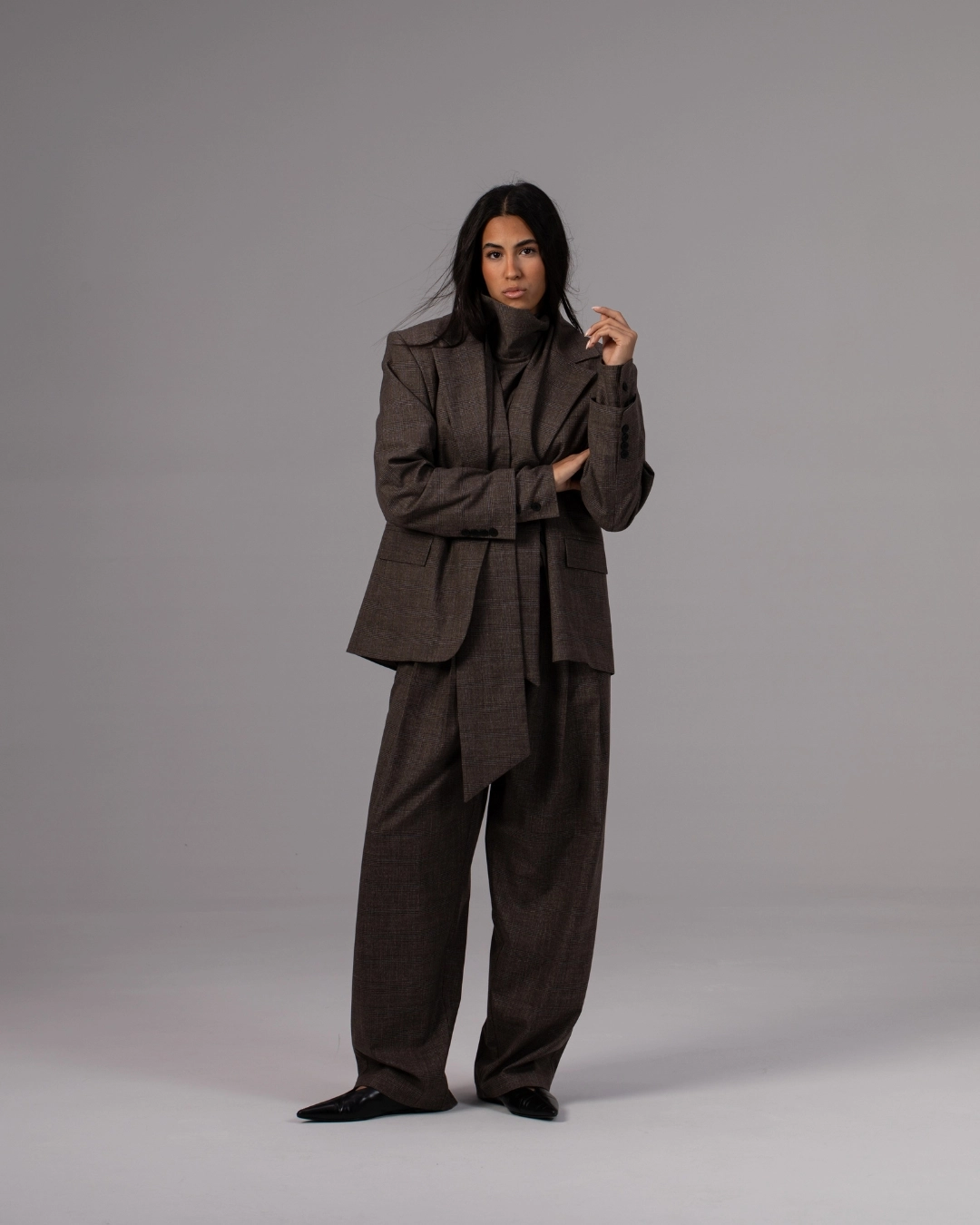 بلوز فاستوني چهارخانه يقه پاپيپوني